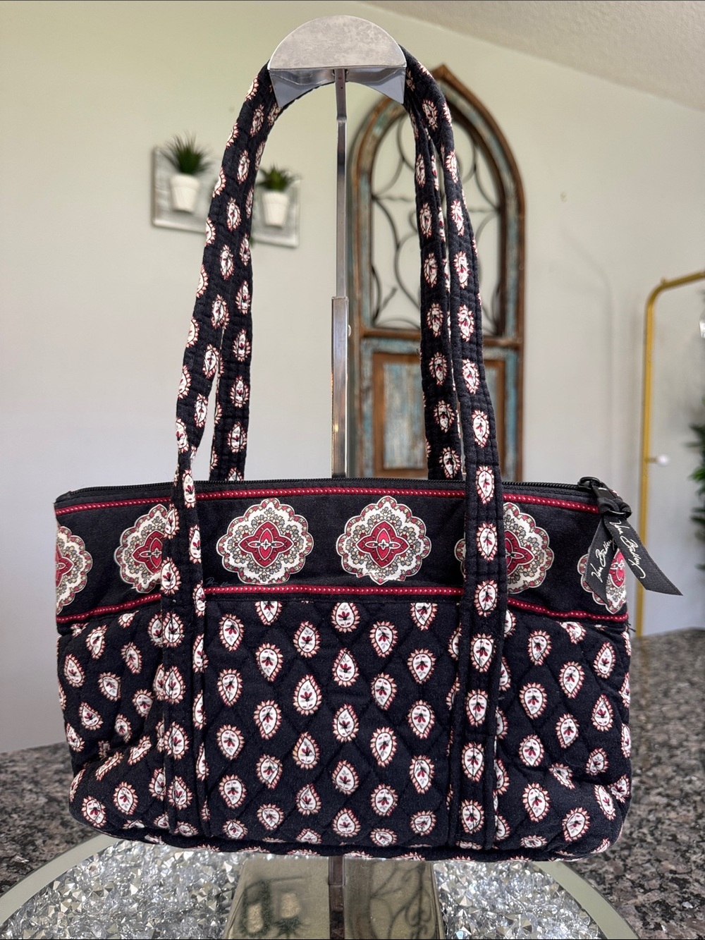 Vera Bradley Betsy tote classic black red paisley quilted cotton shoulder bag
